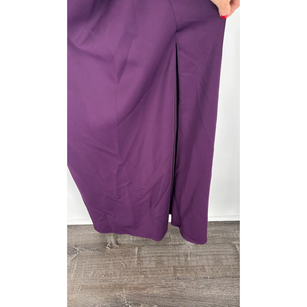 Xscape Lenore Techno Scuba Asymmetrical Neckline Maxi Dress Plum Womens Size 16 - Picture 8 of 12